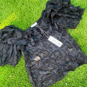 NWT! Rebecca Taylor Floral Silk Blend Ruffle Puff Sleeve Blouse Semi Sheer 0